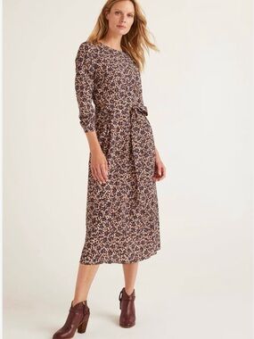 Boden Lydia Floral Tie-Waist Midi Dress size 8